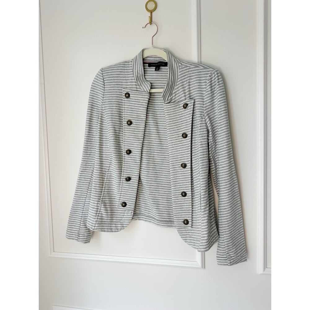Tommy Hilfiger Striped Gray and White Military Style Blazer Size S